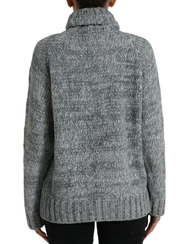 Gray Dolce & Gabbana cashmere turtle neck pullover sweater, close-up of soft knit fabric and classic turtleneck design.