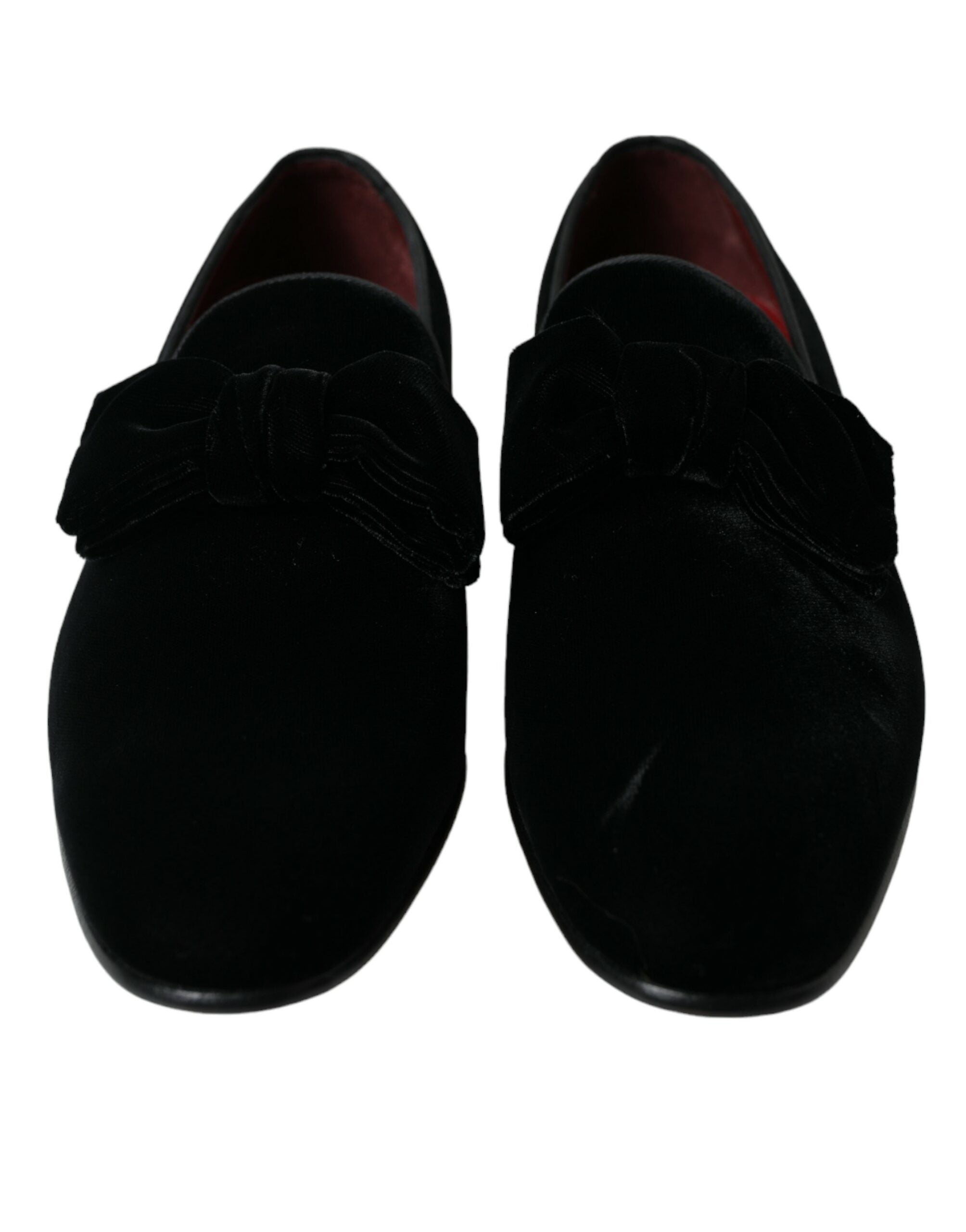 Black velvet loafers by Dolce & Gabbana, formal dress shoes with sleek design and polished finish, ideal for elegant occasions.