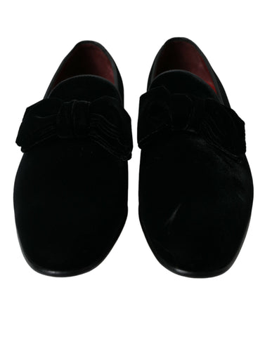 Black velvet loafers by Dolce & Gabbana, formal dress shoes with sleek design and polished finish, ideal for elegant occasions.