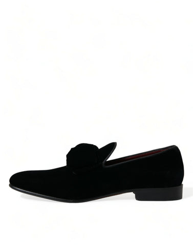 Black velvet loafers by Dolce & Gabbana, formal dress shoes with sleek design and polished finish, perfect for elegant occasions.