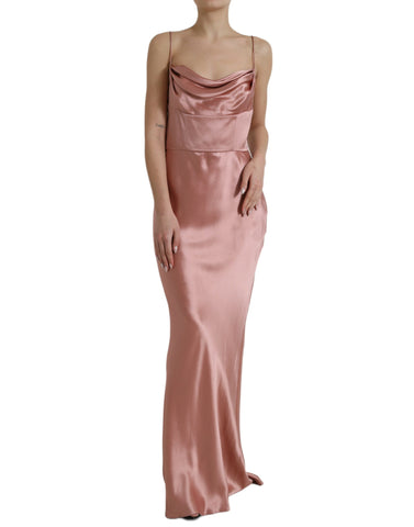 Pink silk spaghetti strap long gown dress by Dolce & Gabbana, flowing fabric with a sleek, elegant design.