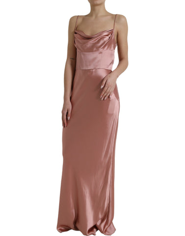 Pink silk spaghetti strap long gown dress by Dolce & Gabbana, featuring a flowing silhouette and elegant design.