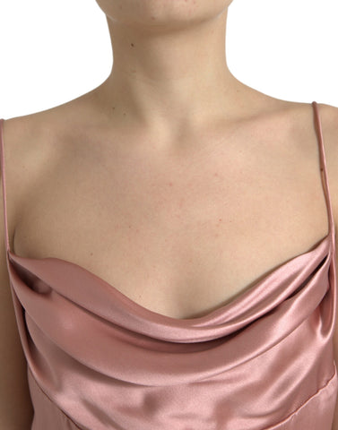 Pink silk spaghetti strap long gown dress by Dolce & Gabbana, featuring a flowing design and elegant fabric.