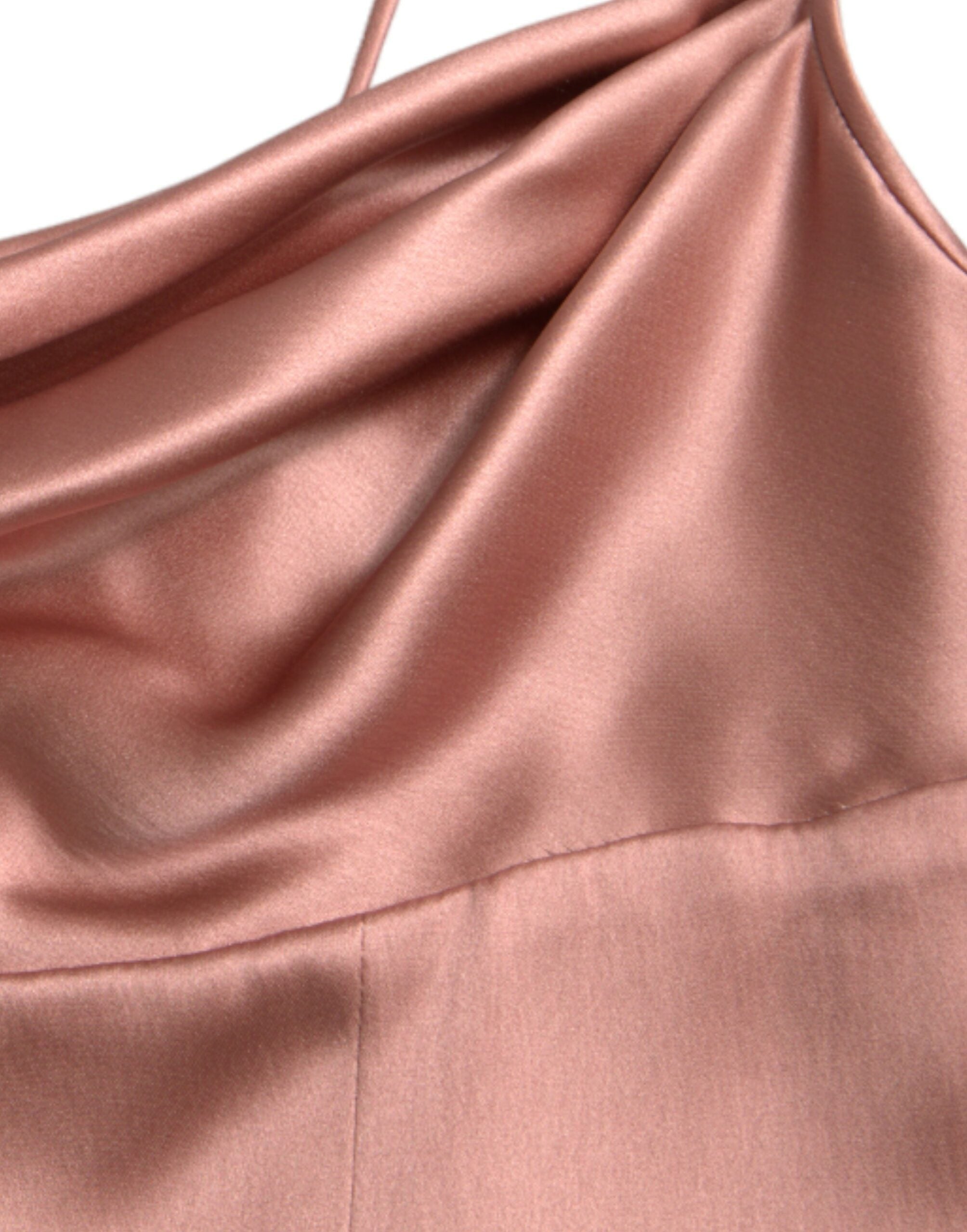 Pink silk spaghetti strap long gown dress by Dolce & Gabbana, flowing fabric with elegant design and delicate straps.