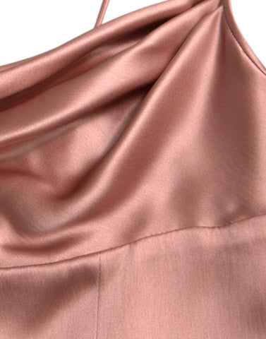 Pink silk spaghetti strap long gown dress by Dolce & Gabbana, flowing fabric with elegant design and delicate straps.