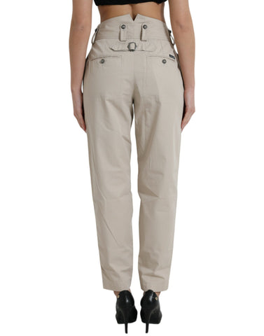 Beige cotton high waist tapered pants by Dolce & Gabbana, featuring a tailored fit and clean design.