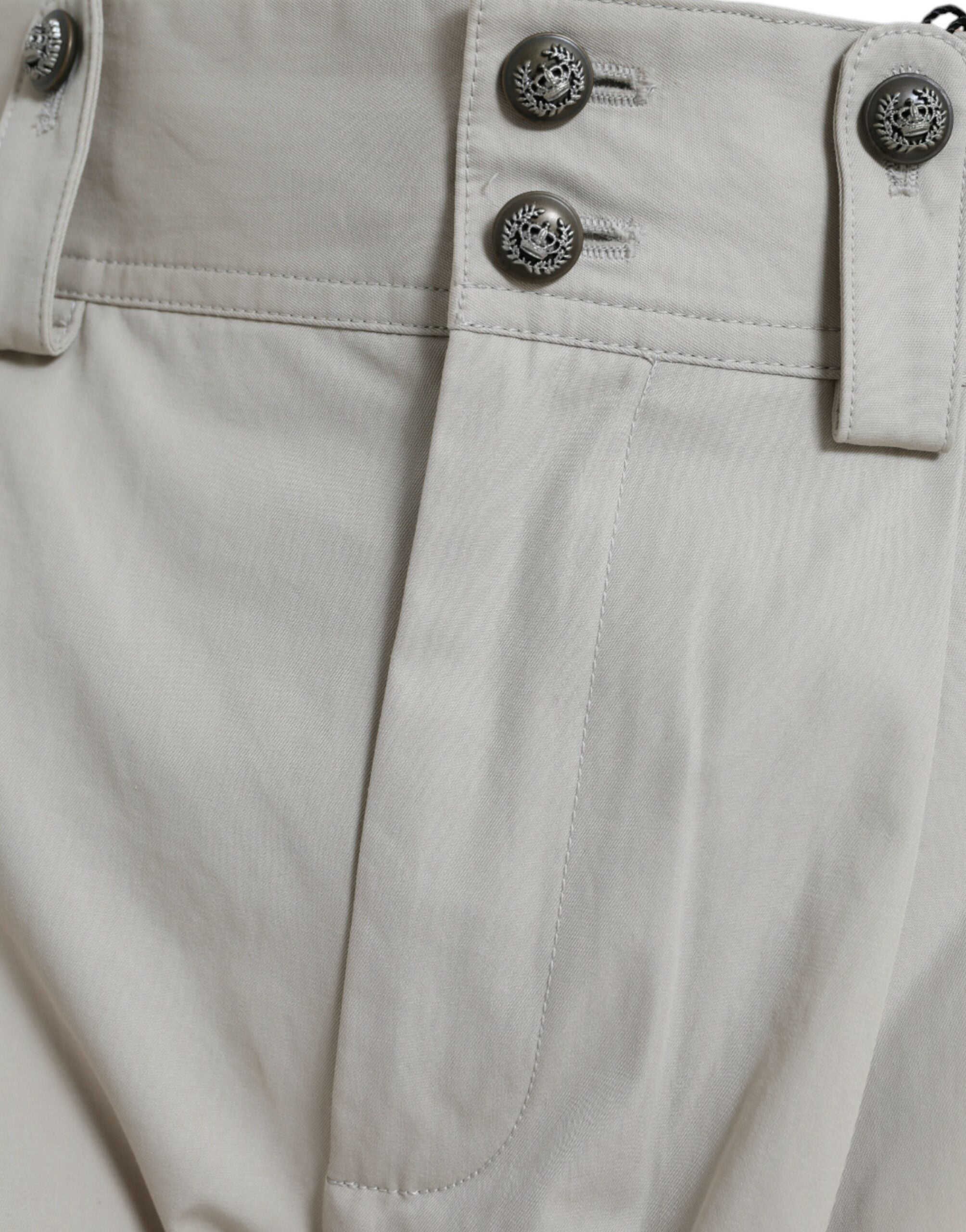 Beige cotton high waist tapered pants by Dolce & Gabbana, showing tailored fit and soft fabric details.