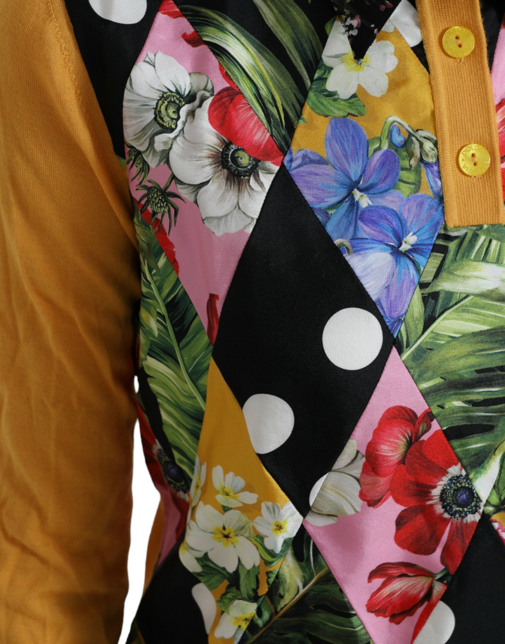 Multicolor patchwork cashmere Henley sweater by Dolce & Gabbana featuring a cozy, stylish design with a buttoned collar.