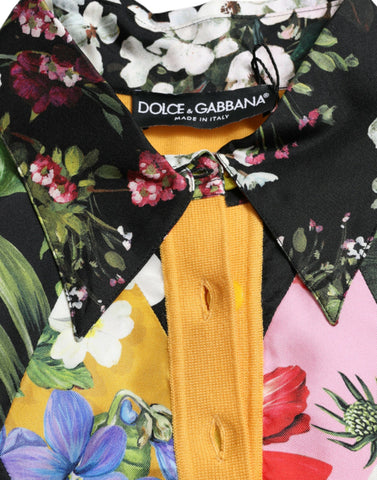 Multicolor patchwork cashmere Henley sweater by Dolce & Gabbana featuring a buttoned neckline and vibrant knit pattern.