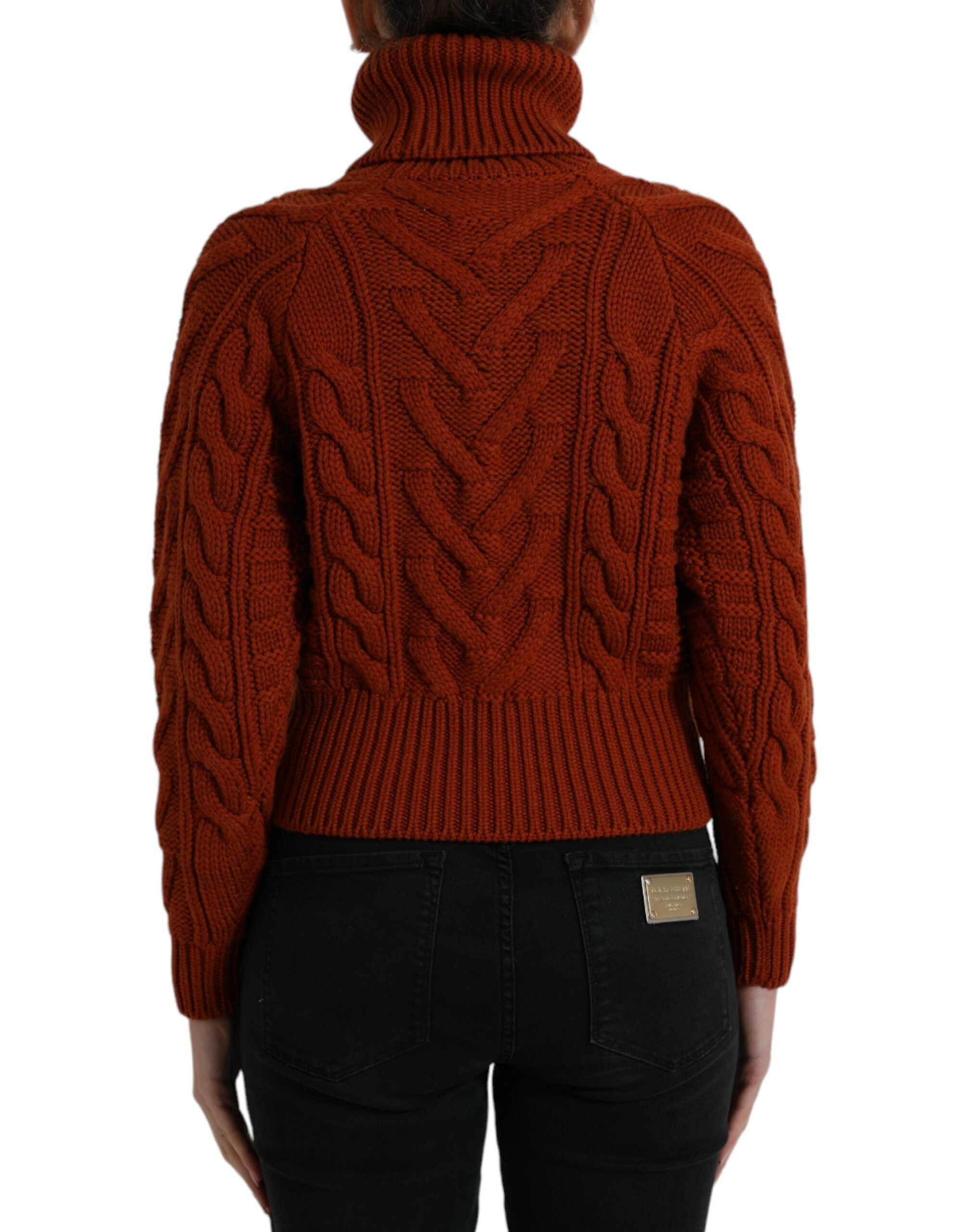 Brown wool knit turtleneck sweater by Dolce & Gabbana, showcasing a cozy, textured knit fabric and classic turtleneck design.