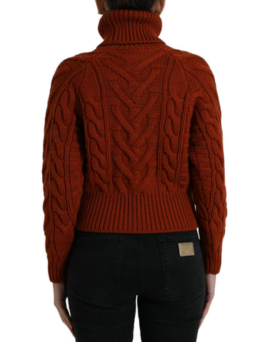 Brown wool knit turtleneck sweater by Dolce & Gabbana, showcasing a cozy, textured knit fabric and classic turtleneck design.