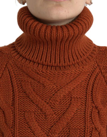 Brown wool knit turtleneck sweater by Dolce & Gabbana, featuring a cozy, textured design and classic fit.