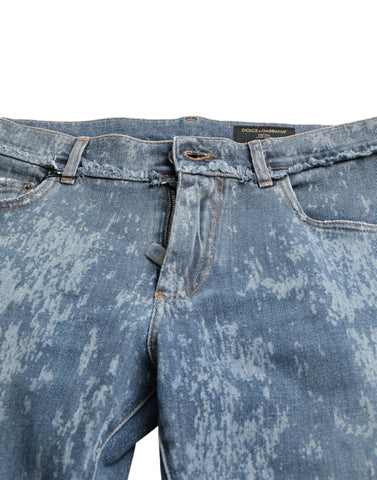 Blue washed skinny cotton stretch denim jeans by Dolce & Gabbana with a fitted silhouette and classic five-pocket design.