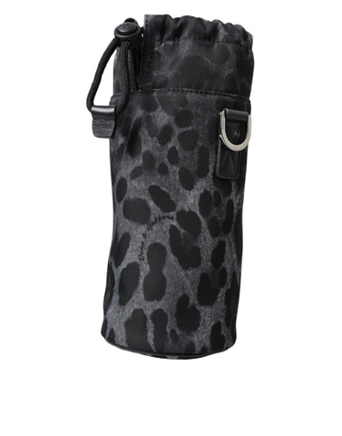 Black leopard print slim tote bottle cage bag by Dolce & Gabbana with round shape and compact design.
