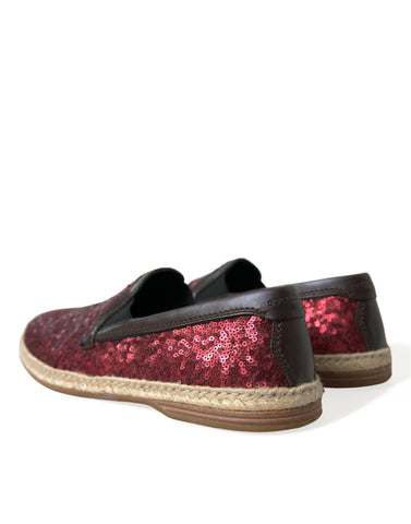 Dolce & Gabbana men's red sequined loafer slippers with a shiny, stylish design and comfortable slip-on style.