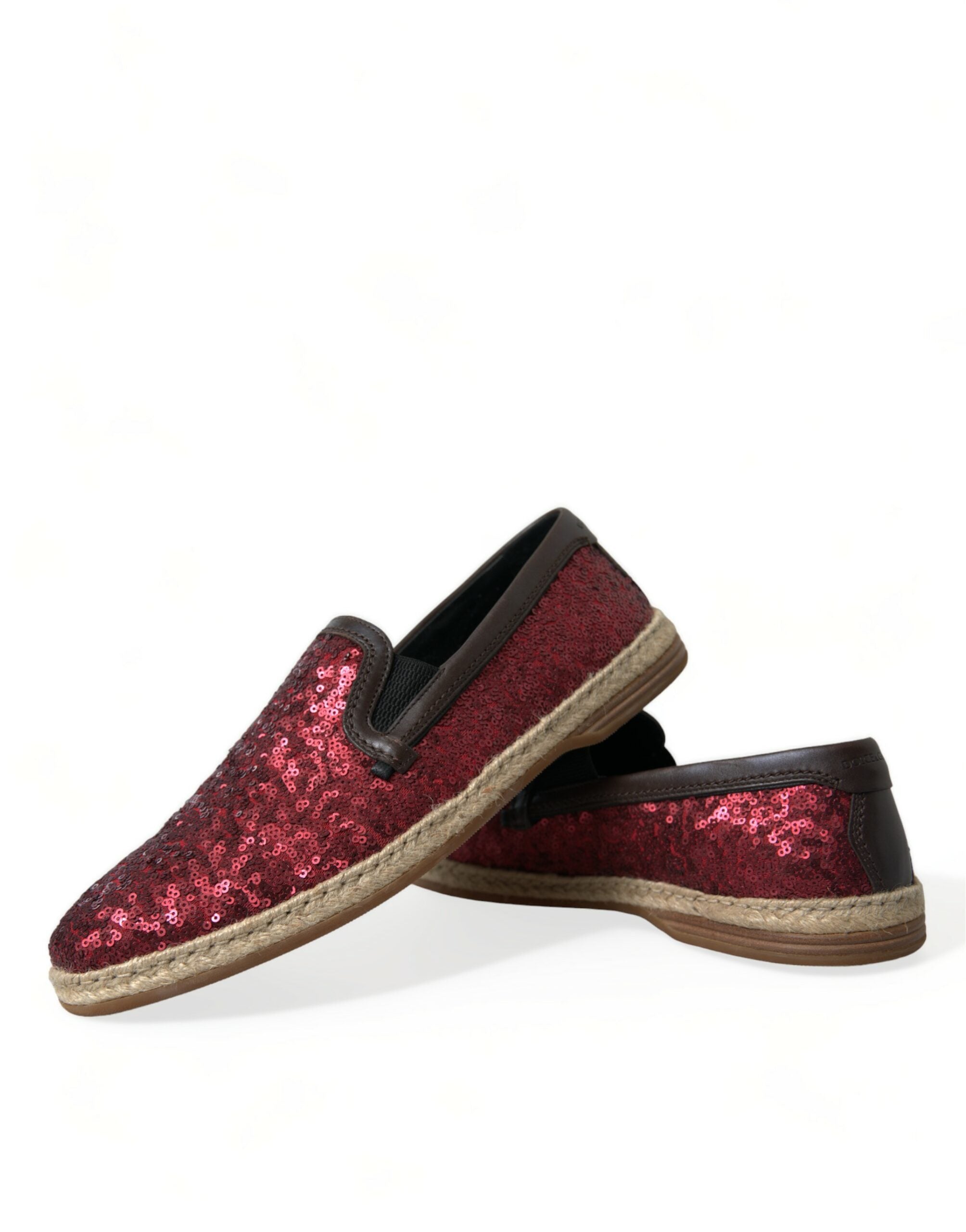 Red sequined loafers for men, Dolce & Gabbana slippers with shiny, decorative sequins, stylish and luxurious footwear.