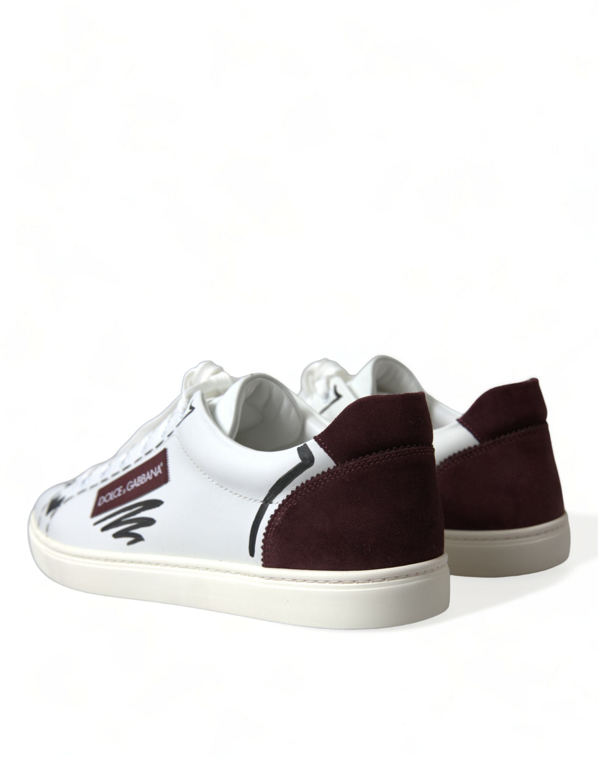 White Bordeaux leather Dolce & Gabbana low top sneakers with logo, stylish casual shoes, visible stitching and clean design.