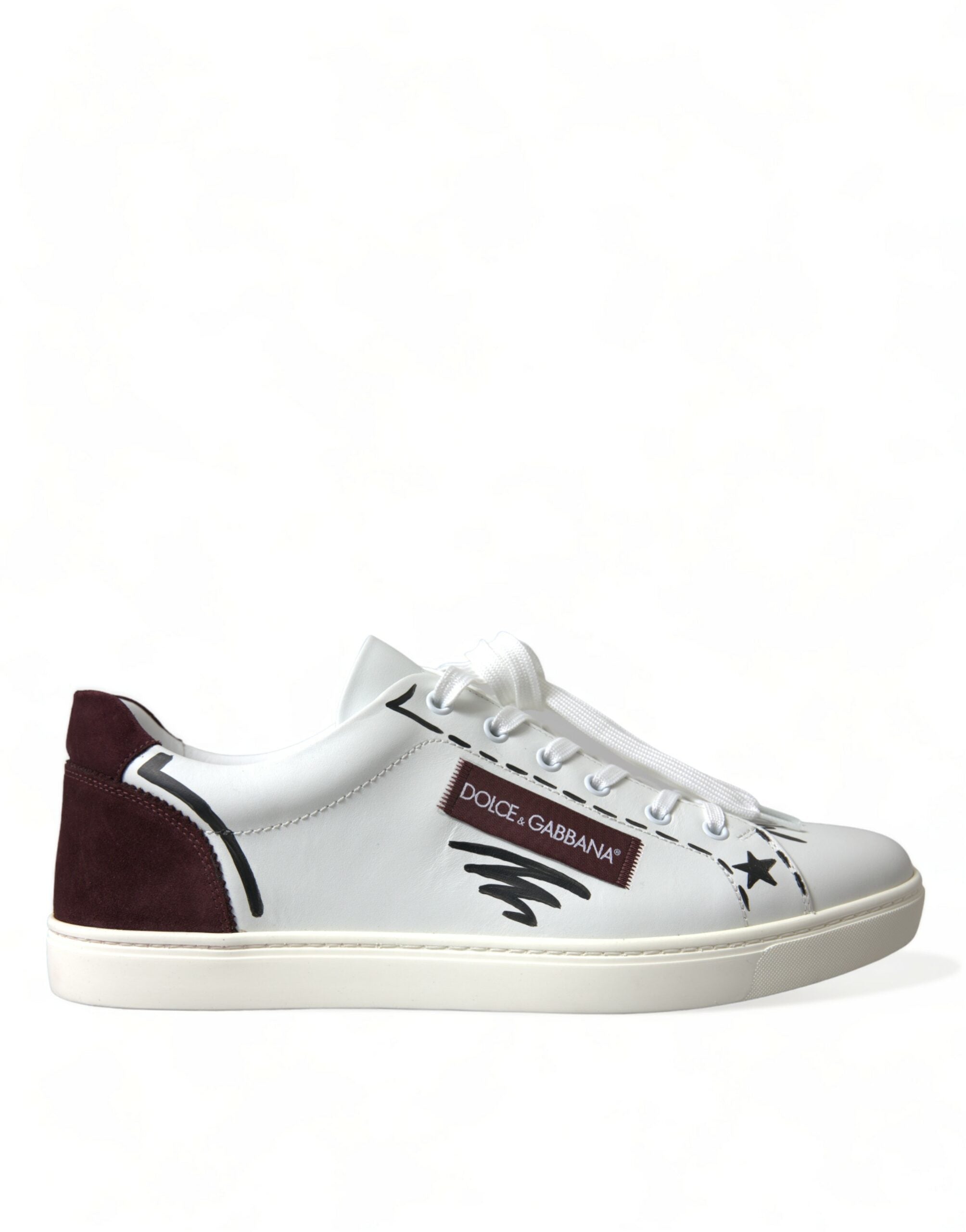 White Bordeaux leather low-top sneakers with Dolce & Gabbana logo, featuring sleek design and comfortable casual style.
