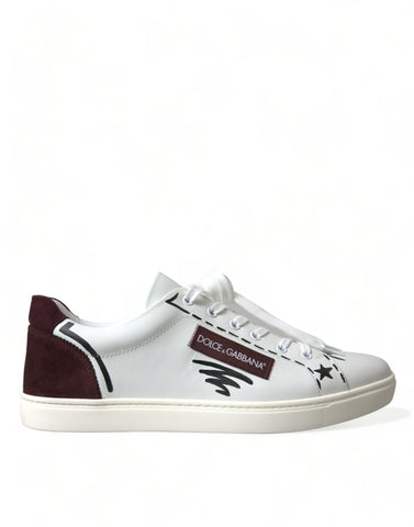 White Bordeaux leather low-top sneakers with Dolce & Gabbana logo, featuring sleek design and comfortable casual style.