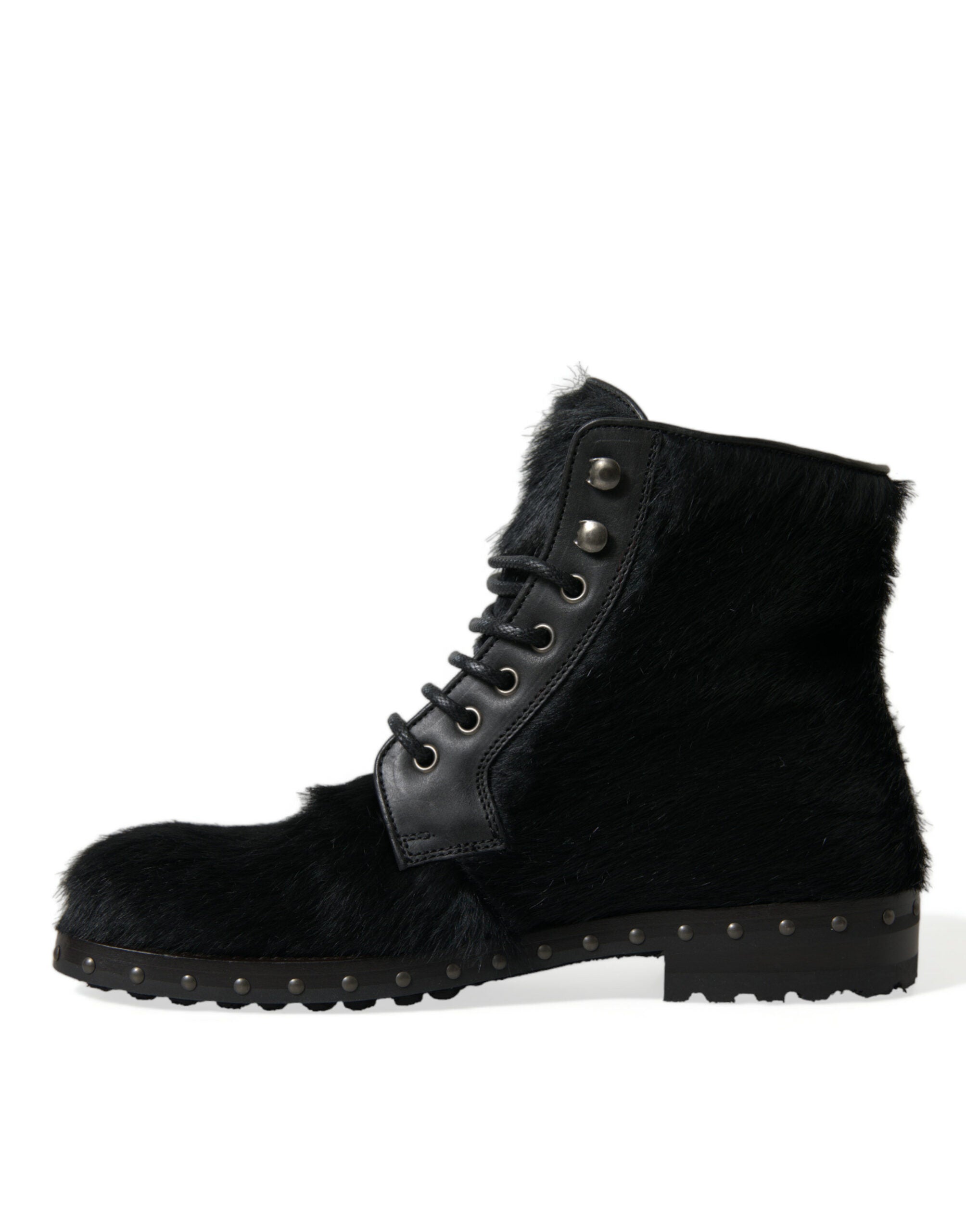 Black pony style leather mid-calf boots by Dolce & Gabbana, featuring sleek design and high-quality craftsmanship.
