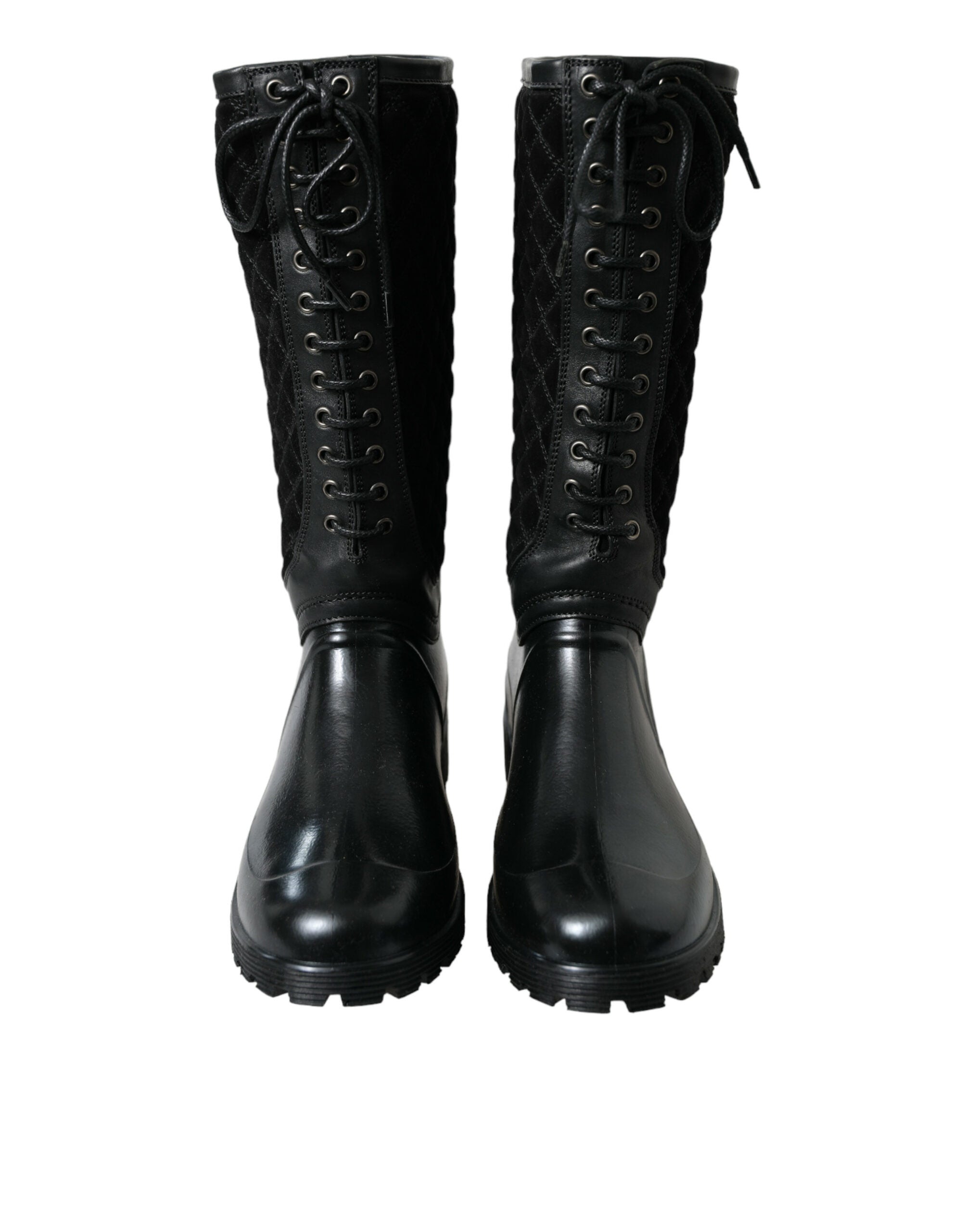 Black Chioggia rubber suede rain boots by Dolce & Gabbana, with waterproof design and stylish ankle-high fit.