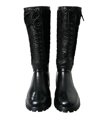 Black Chioggia rubber suede rain boots by Dolce & Gabbana, with waterproof design and stylish ankle-high fit.
