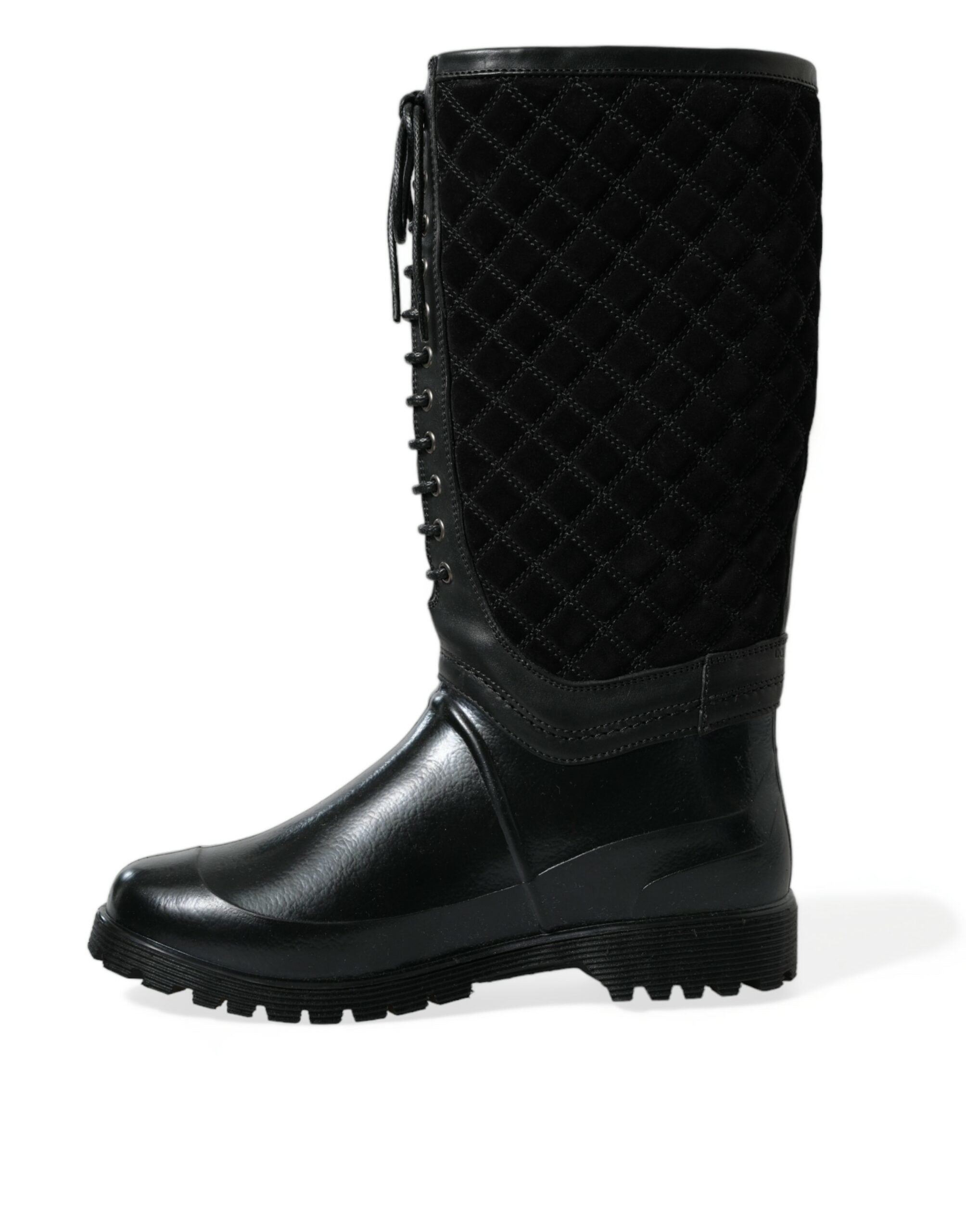 Black Chioggia rubber suede rain boots by Dolce & Gabbana with slip-on design and textured suede finish.