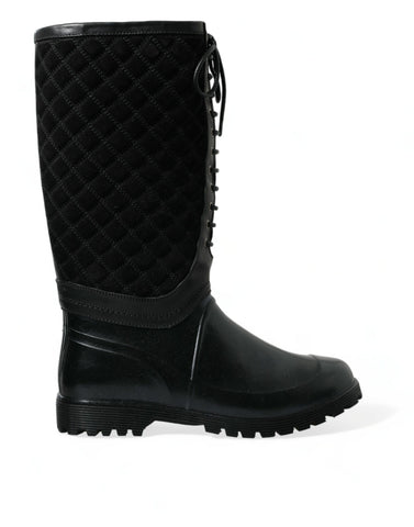 Black Chioggia rubber suede rain boots by Dolce & Gabbana, stylish waterproof footwear with a matte finish and sturdy sole.