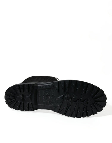 Black Chioggia rubber suede rain boots by Dolce & Gabbana, stylish waterproof footwear with a sleek design.