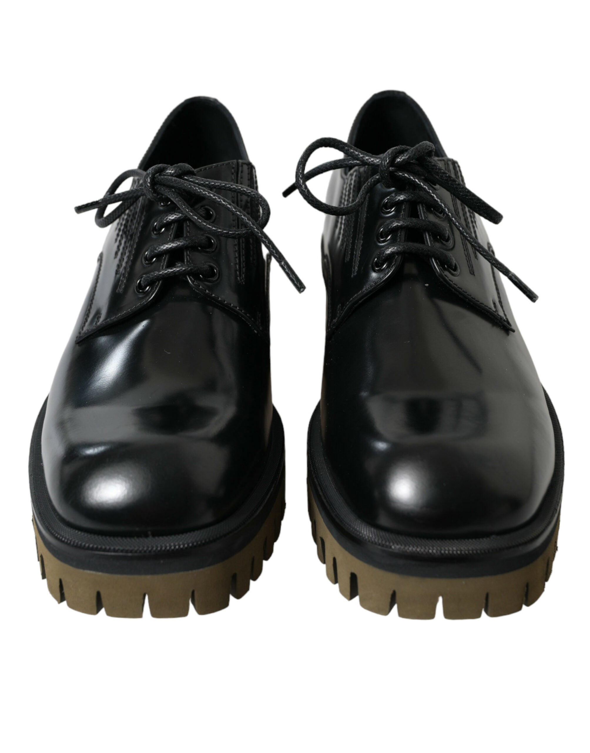 Black leather lace-up derby dress shoes for men by Dolce & Gabbana, featuring polished leather and classic design.