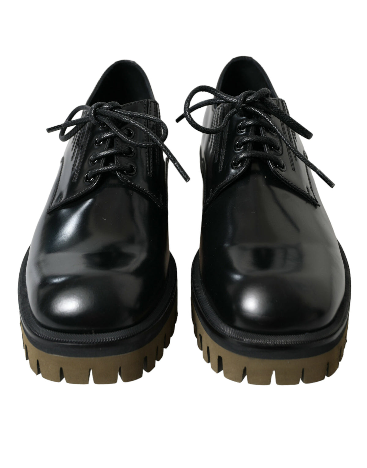 Black leather lace-up derby dress shoes for men by Dolce & Gabbana, featuring polished leather and classic design.