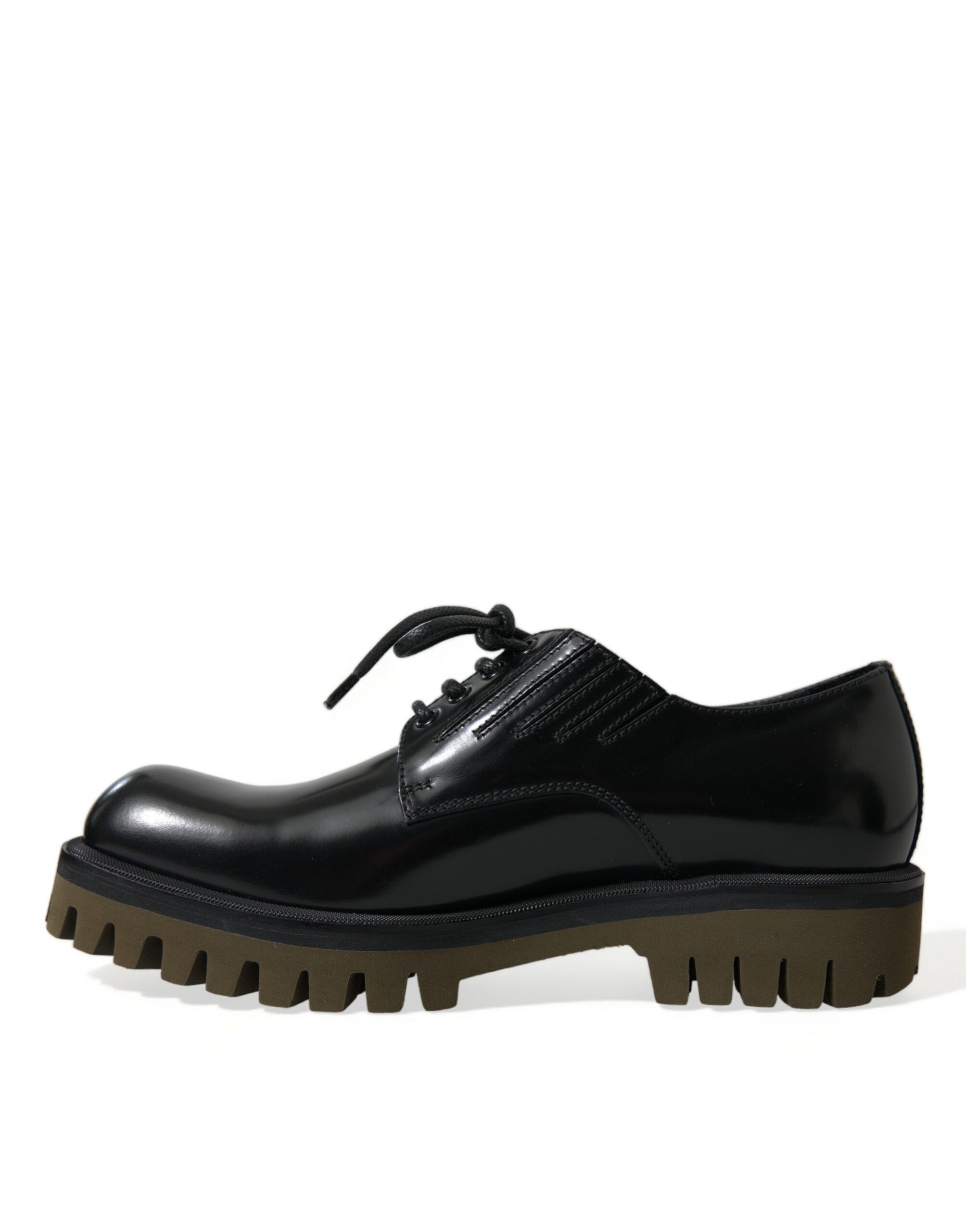 Black leather lace-up derby men's dress shoes by Dolce & Gabbana, featuring polished finish and classic design.