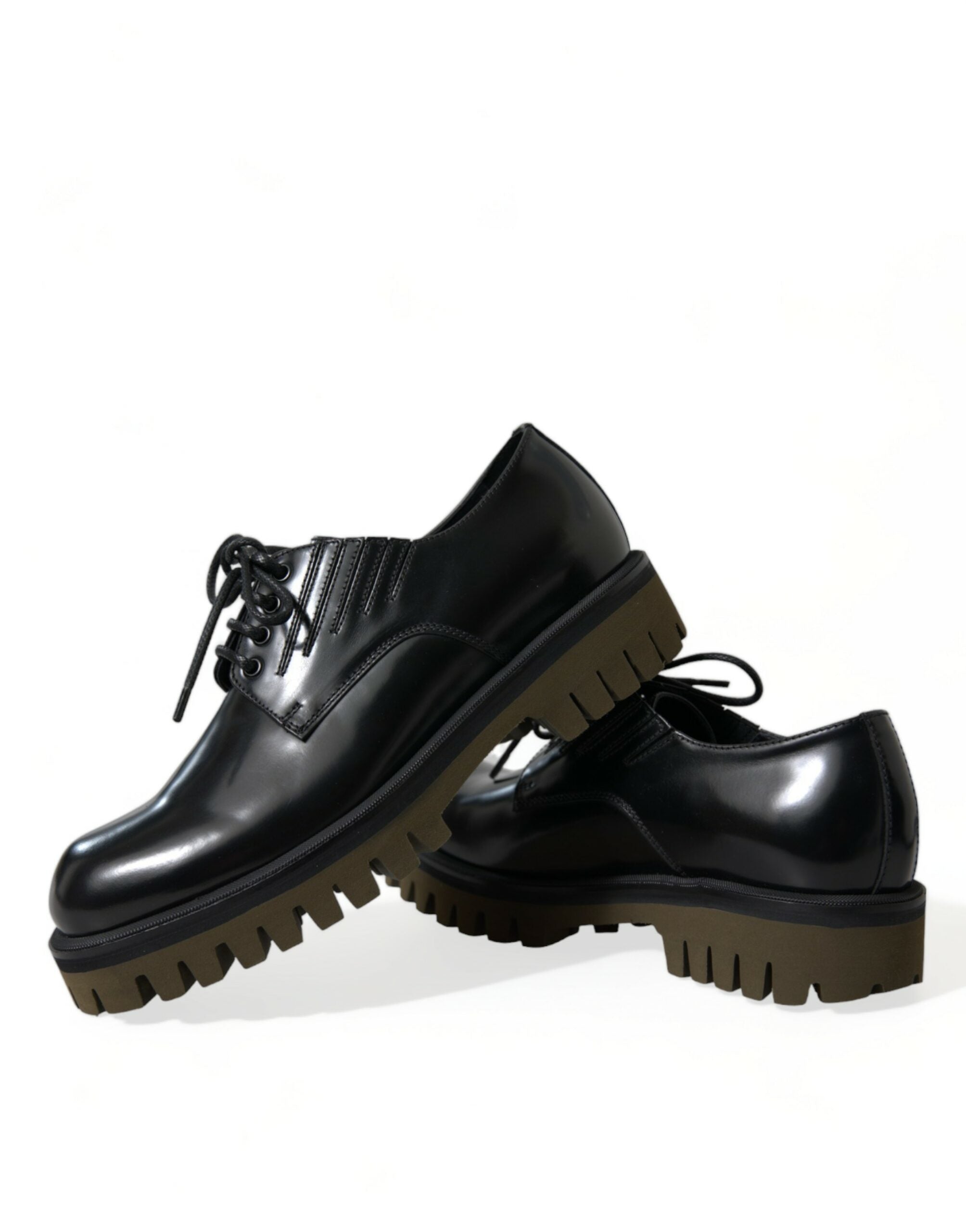 Black leather lace-up derby shoes for men by Dolce & Gabbana, featuring classic design and polished finish.