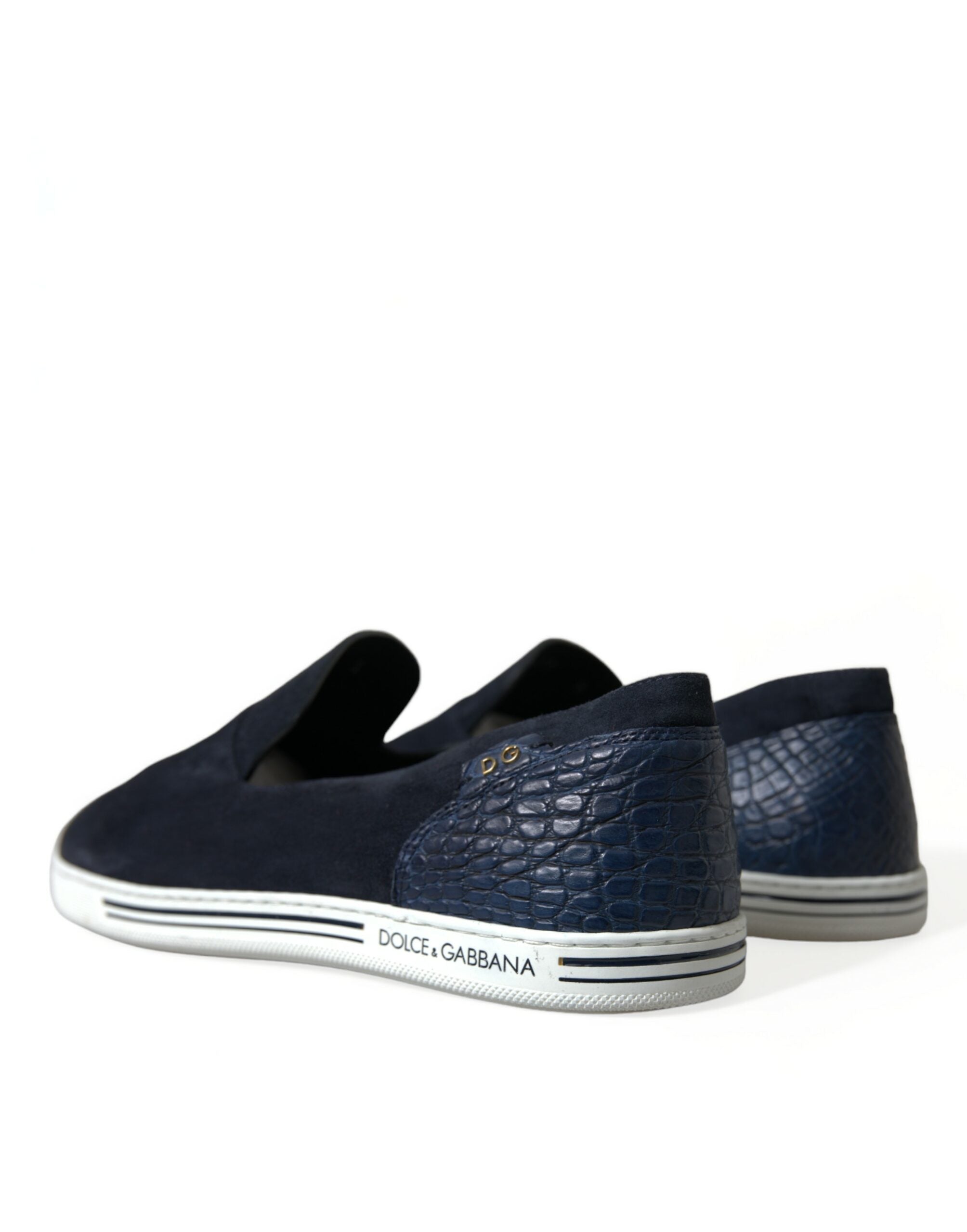 Blue suede Caiman loafers by Dolce & Gabbana, featuring sleek design and classic slip-on style.