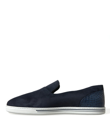 Blue suede Caiman loafers from Dolce & Gabbana, Saint Tropez Shoes collection, featuring classic slip-on design and elegant craftsmanship.