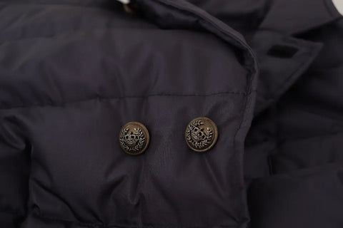 Blue silk goat coat blouson winter jacket by Dolce & Gabbana, featuring a smooth silk finish and stylish cropped design.