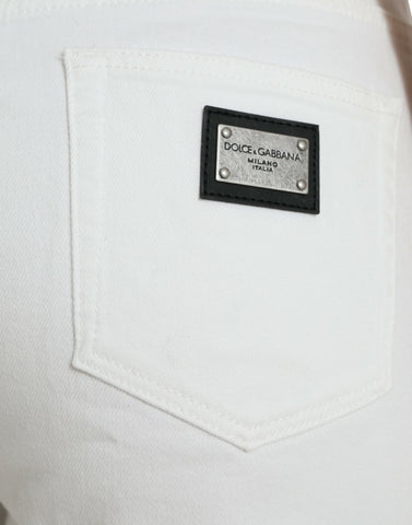 White cotton cropped wide-leg denim jeans by Dolce & Gabbana with a relaxed fit and classic five-pocket design.