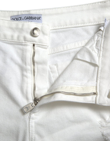 White cotton cropped wide-leg denim jeans by Dolce & Gabbana, showing the relaxed fit and stylish design.