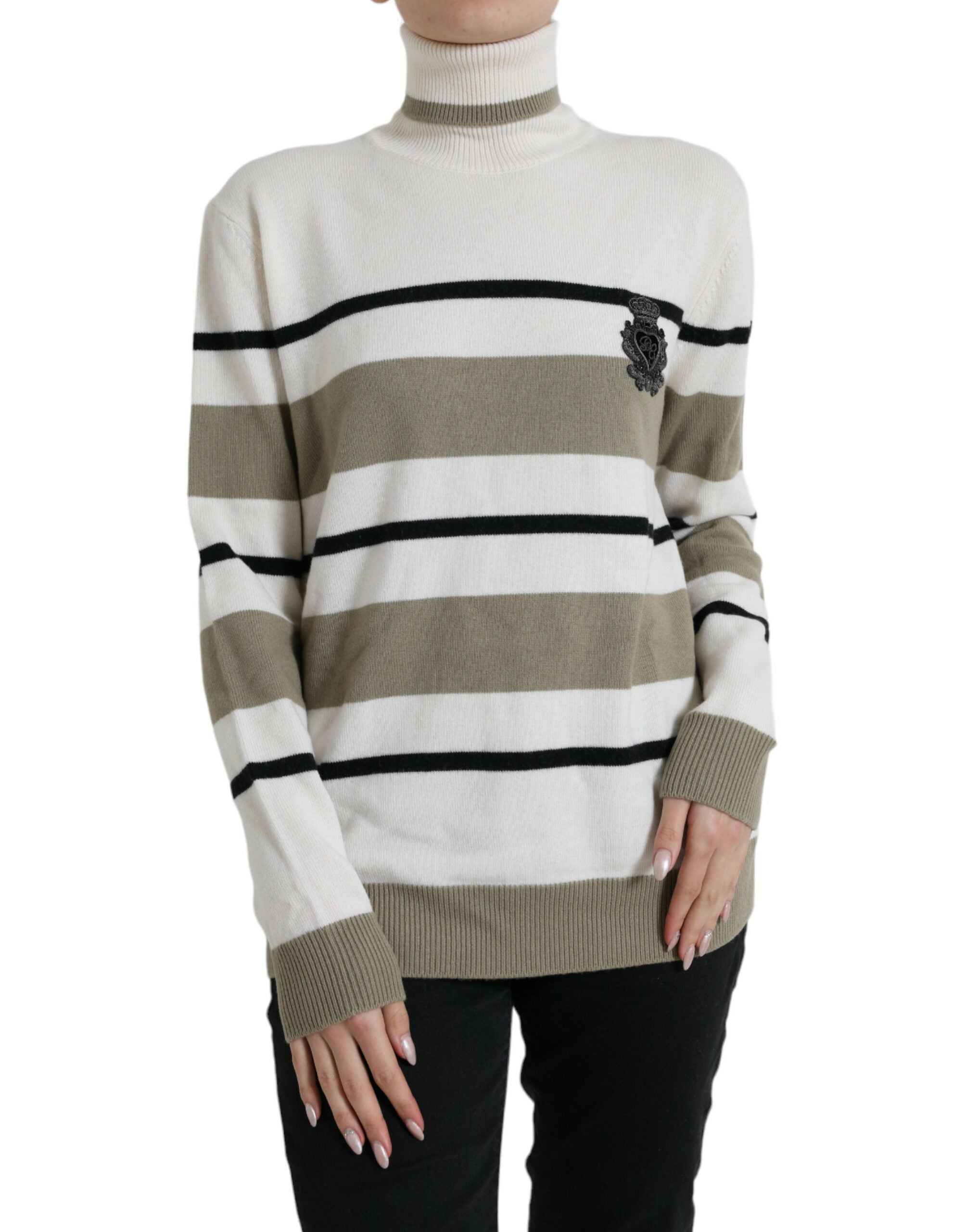 Multicolor striped wool logo pullover sweater by Dolce & Gabbana, featuring a stylish knit design with a prominent brand logo.