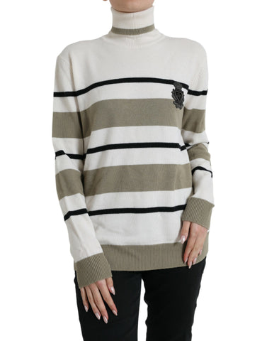 Multicolor striped wool logo pullover sweater by Dolce & Gabbana, featuring a stylish knit design with a prominent brand logo.