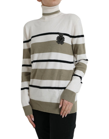 Multicolor stripe wool pullover sweater by Dolce & Gabbana featuring a logo design and ribbed cuffs.