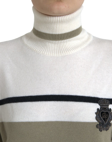 Multicolor stripe wool pullover sweater with Dolce & Gabbana logo, featuring a cozy knit and vibrant color pattern.