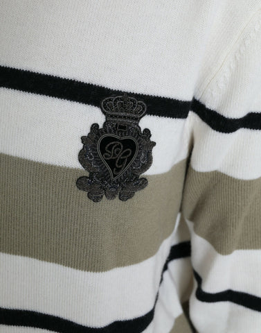 Multicolor stripe wool pullover sweater by Dolce & Gabbana featuring a prominent logo and cozy knit texture.
