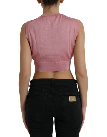 Pink Dolce & Gabbana sleeveless cropped crew neck tank top with fitted design and soft fabric.