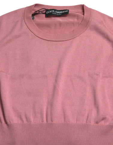 Pink Dolce & Gabbana sleeveless cropped crew neck tank top with a fitted style and minimalist design.