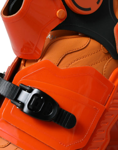 Orange multi-panel chunky high-top sneakers by Dolce & Gabbana, featuring bold design and high-top style.