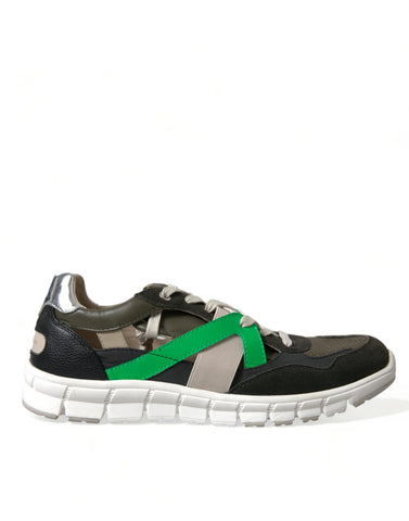 Dolce & Gabbana multicolor leather and suede low-top sneakers showing vibrant color blocks and stylish design.