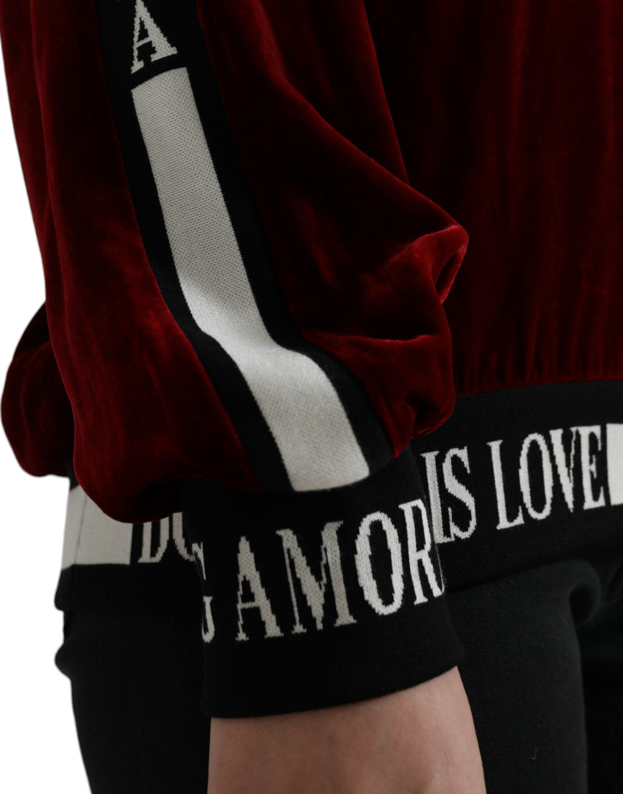 Dolce & Gabbana Bordeaux velvet round neck pullover sweater with long sleeves and a soft, luxurious texture.