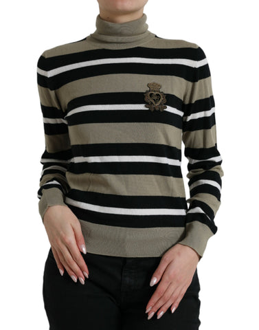 Multicolor stripe wool pullover sweater with Dolce & Gabbana logo, featuring a cozy knit design and vibrant color pattern.