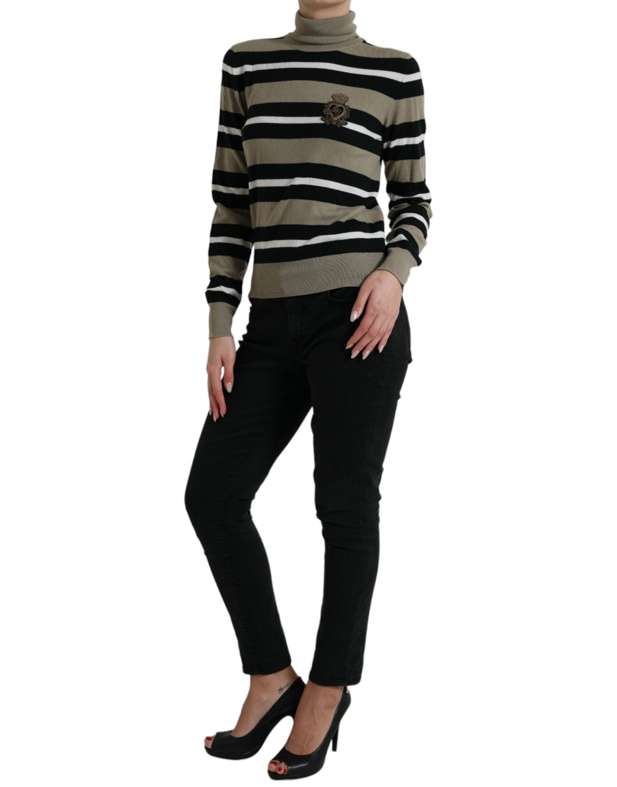 Multicolor stripe wool pullover sweater by Dolce & Gabbana featuring a logo design and ribbed cuffs and hem.